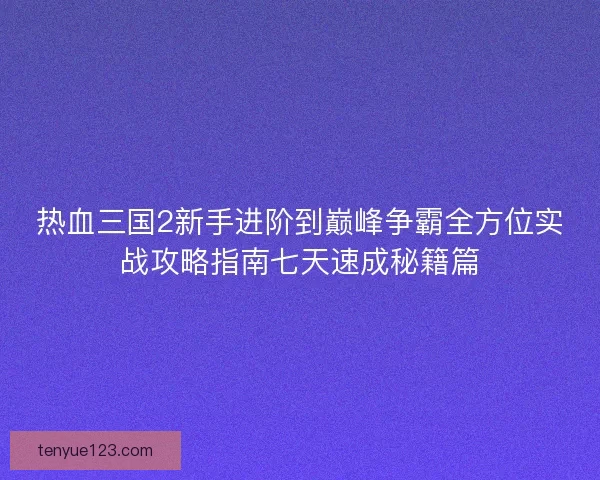 热血三国2新手进阶到巅峰争霸全方位实战攻略指南七天速成秘籍篇