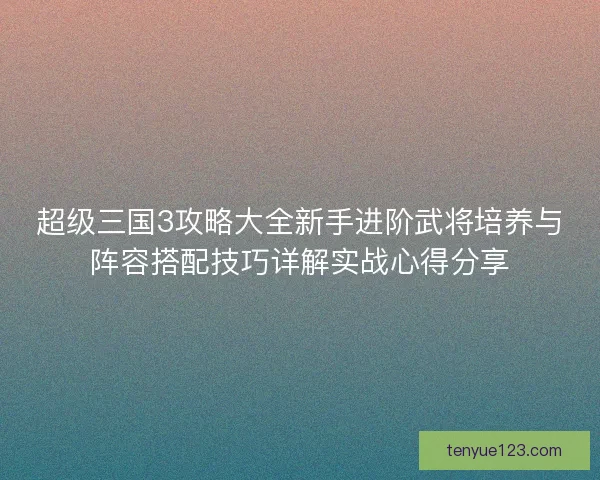 超级三国3攻略大全新手进阶武将培养与阵容搭配技巧详解实战心得分享